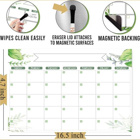 Magnetic Calendar for Fridge, 3 Pcs Dry Erase Board of Monthly & Weekly Refrigerator Reusable Planner Board, Includes 6 Markers, Magnetic Pen Holder, Eraser and Fridge Stickers in Kuwait