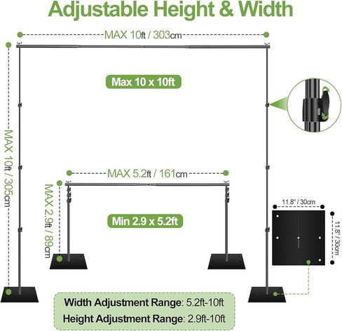 FUDESY Heavy Duty Backdrop Stand, 8.5x10ft Adjustable Photo Background Stand Support System Kit with Steel Base, Pipe and Drape Photography Backdrop Stand Kit for Parties Wedding Birthday in Kuwait