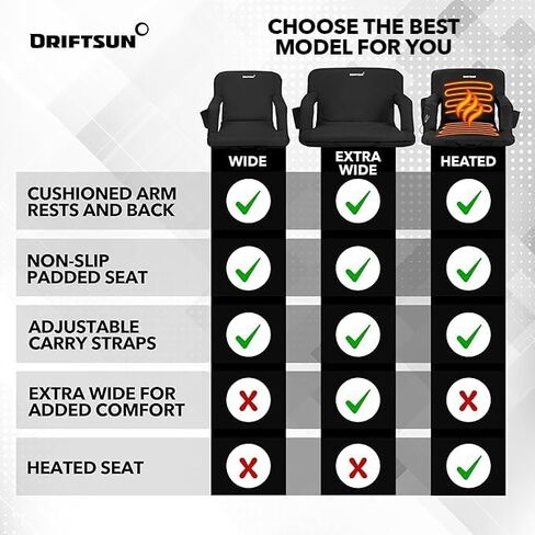 مقاعد استاد Driftsun مع دعم للظهر، وكراسي تبييض فاخرة مع دعم للظهر ووسادة، ومقاعد استاد مبطنة، وكرسي استاد مقاوم للماء in Kuwait