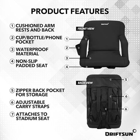 مقاعد استاد Driftsun مع دعم للظهر، وكراسي تبييض فاخرة مع دعم للظهر ووسادة، ومقاعد استاد مبطنة، وكرسي استاد مقاوم للماء in Kuwait