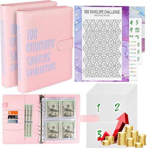 100 Envelopes Money Saving Challenge Binder, Hyperzoo A5 Money Saving Challenges Book, Savings Binder Budget Binder with Cash Envelopes to Save $5050 Black-2Pack in Kuwait