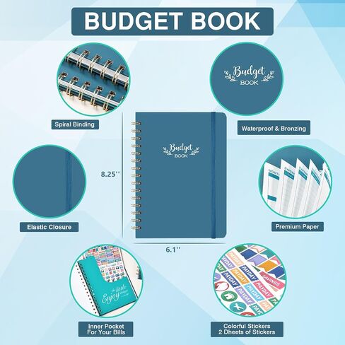 مخطط الميزانية - كتاب الميزانية، دفتر تعقب النفقات غير المؤرخ لمدة 12 شهرًا، 6.1 بوصة × 8.3 بوصة، المنظم المالي/دفتر الحساب/منظم الفواتير، ملصقات، جيب وإغلاق مرن، يدير أموالك in Saudi Arabia