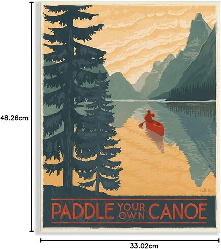 Stupell Industries Paddle Your Own Canoe Phrase Mountain Lake Adventure, Designed by Janelle Penner Wall Plaque, 13 x 19, Green in Saudi Arabia