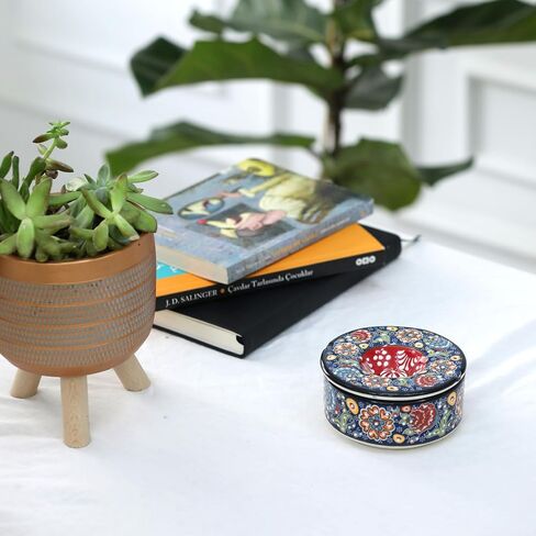 Decorative Ceramic Jar-Colorful Decorative Jar with Lid-Handmade Small Decorative Jar-Windproof Unique Jars-Turkish Home Decor (Moss Green) in Saudi Arabia