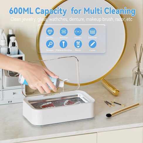 Ultrasonic Jewelry Cleaner, Electric Glasses Cleaner Machine for Watches, Sliver Ring, Earring, Chain, Makeup Brush, Denture Retainer, Mouth Guard, Invisalign, Braces, Kunphy 46KHz 600ml Cleaner in Saudi Arabia