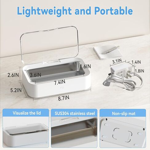 Ultrasonic Jewelry Cleaner, Electric Glasses Cleaner Machine for Watches, Sliver Ring, Earring, Chain, Makeup Brush, Denture Retainer, Mouth Guard, Invisalign, Braces, Kunphy 46KHz 600ml Cleaner in Saudi Arabia