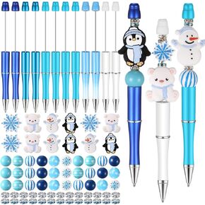 Geyee 12 Set Plastic Beadable Pens Assorted Bead Pens Crystal Wood Round Spacer Set Black Ink DIY Ballpoint for Women men Gift School Office Supplies(Rabbit)