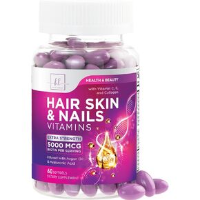 Hair Vitamins for Women with Biotin 5000mcg - Hair, Skin & Nails Health & Keratin Support Infused with Argan Oil, Collagen & Hyaluronic Acid, Womens Hair Growth Support Supplement - 120 Softgels