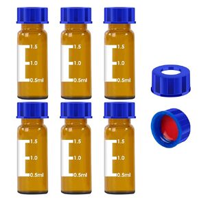 2ml Autosampler Vials, 9-425 HPLC vials, 2ml Clear Vials with Screw Caps, Red PTFE & White Silicone Septa, 100 Pacs PTFE Vials