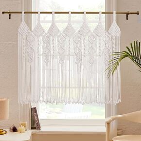 Boho Beaded Curtains Valance Macrame Window Treatments 31 x39 inches for Kitchen Window Bathroom Doorways Bedroom, Bohemian Wall Hanging Home Decor Macrame Wedding Backdrop, 1 Panel