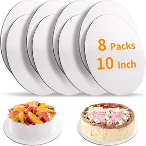 WINKIO 8 Pcs Cake Boards, White Cake Boards 10 inch Round, Food-graded Cardboard Cake Rounds Cake Base, Waterproof and Oil-proof Cake Boards for Cake DIY, Dessert and Crafts Display(White)