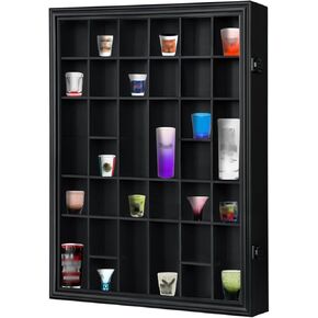 Shot Glass Display Case, 34 Shot Glass Holder Display Case for Wall, Shot Glass Rack Organizer Display Cabinet Lockable with 98% UV Protection Acrylic Door and Removable Shelf, Walnut in Kuwait