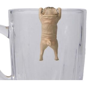 Realistic Mini Pug Dog Figurine Hanging on Cup Rim DIY Fairy Garden Accessory Window Stickers and Films Water Cup Decorate Statue