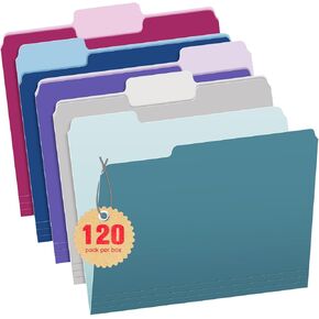 120 حزمة من مجلدات الملفات من Jyusmile - حجم الحروف لمجلدات الملفات الملونة، مجلد ملفات تبويب 1/3 قطع للمستندات، مجلد لخزانة الملفات، مجلد اللوازم المكتبية مع 10 ألوان متنوعة ذات درجتين in Kuwait