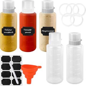 5pcs Condiment Porous Squeeze Bottles with Lids, Leak-proof Refillable Sauce Container with O-ring for All Types Liquid, Plastic Five Hole Dispenser for Ketchup Mustard Mayo Honey Syrup Oil(12 oz)