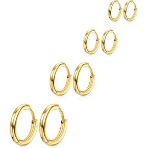 4 Pairs Hoop Earrings for Men 316L Surgical Steel Hoop Earrings 8mm 10mm 12mm 14mm Silver Hoops Earrings Piercings Cartilage Earring Hoop Hypoallergenic Hoop Earrings for Women Men