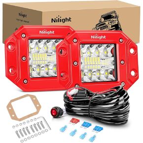 Nilight 2PCS 42W Flush Mount LED Pods Spot Flood Combo Beam Driving Light Backup Light Reverse Light Grill Mount Light with Wiring Harness Kit -2 Leads, 2 Years Warranty (ZH413)