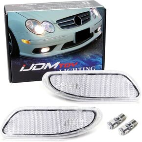 iJDMTOY Euro Clear Lens White LED Bulb Front Side Marker Light Kit Compatible With 2001-2007 Mercedes W203 C230 C240 C280 C320 C350, Replace OEM Amber Sidemarker Lamps