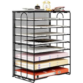 Desk File Sorter, 14 Slots Literature Organizer, Mail Organizer Countertop, Letter Tray with Adjustable Shelves, Mailbox for Office Classroom Home, Silver