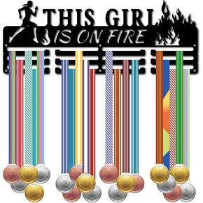 CREATCABIN Every Little Step Counts Medal Holder Sport Start Awards Display Stand Black Stainless Steel Rack Wall Mount Decor Frame for Athlete Home Badge 3 Rung Medalist 60 Medals 15.7 x 4.4 Inch