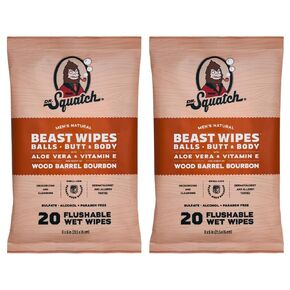Dr. Squatch Beast Wipes, Flushable Wipes for Men, Soothing and Refreshing Adult Wipes - 2-Pack Wood Barrel Bourbon