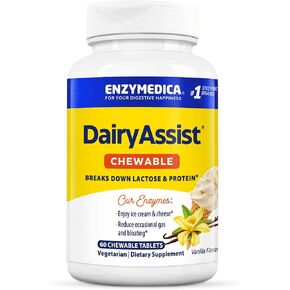 Enzymedica, DairyAssist Chewable, Enzyme Support for Digestive Relief from Lactose Intolerance, 60 Chewable Tablets