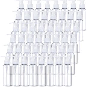 Nuenen 48 Pcs Refillable Empty Lotion Bottles 4oz/120ml Clear Plastic Pump Bottles Conditioner Shampoo Pump Dispenser Leak Proof Pump Container for Body Wash, Creams, Liquid Soap (Black and White)
