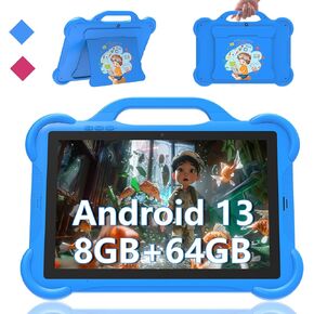 10 inch Kids Tablet, 8GB RAM 64GB ROM Android 13 Tablets for Kids, Parental Control Toddler Tablet with case Included 2+8MP Dual Camera, HD Screen, Pre-Installed Kids Educational APP