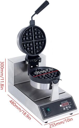 Commercial Waffle Maker, belgian waffle maker, 1000W Round Waffle Iron, Non-Stick Waffle Baker Machine with 122-572℉ / 50-300℃ Temp Range Teflon-Coated Baking Pans Stainless Steel Body in Saudi Arabia