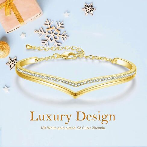 Praelinos Minimalistic Bracelets for Women White/Rose Gold Plated Charm Silver Tone Bracelet 5A Cubic Zirconia Jewelry Christmas Birthday Valentine Mother's Day Gifts for Mom Women Girlfriend Wife Her in Kuwait