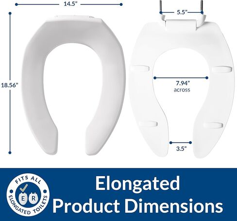 CHURCH 295SSCT 047 مقعد المرحاض التجاري المفتوح الأمامي بدون غطاء لن يخفف أبدًا ويقلل من معاودة الاتصال، ممدود، بلاستيك، أسود in Kuwait