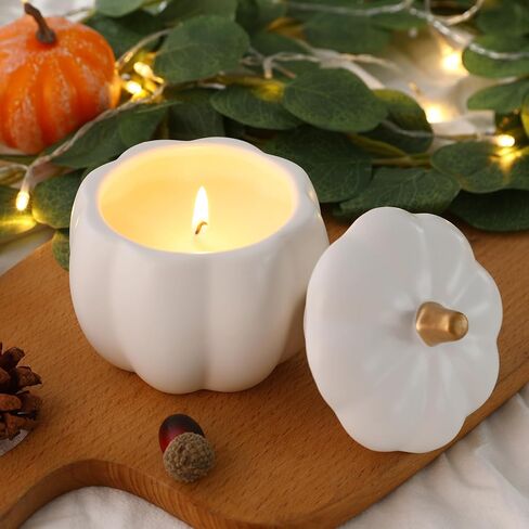 Fall Decor-Fall Candle with Ceramic Pumpkin Jar-Pumpkin Spice Candles for Home, Autumn Pumpkin Candle Decor- Halloween Thanksgiving Gift Natural Soy Wax Candles (Orange) in Saudi Arabia