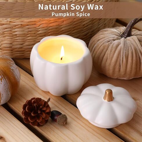 Fall Decor-Fall Candle with Ceramic Pumpkin Jar-Pumpkin Spice Candles for Home, Autumn Pumpkin Candle Decor- Halloween Thanksgiving Gift Natural Soy Wax Candles (Orange) in Saudi Arabia