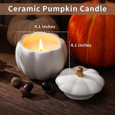 Fall Decor-Fall Candle with Ceramic Pumpkin Jar-Pumpkin Spice Candles for Home, Autumn Pumpkin Candle Decor- Halloween Thanksgiving Gift Natural Soy Wax Candles (Orange) in Saudi Arabia