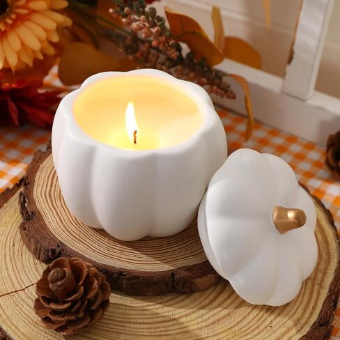Fall Decor-Fall Candle with Ceramic Pumpkin Jar-Pumpkin Spice Candles for Home, Autumn Pumpkin Candle Decor- Halloween Thanksgiving Gift Natural Soy Wax Candles (Orange) in Saudi Arabia
