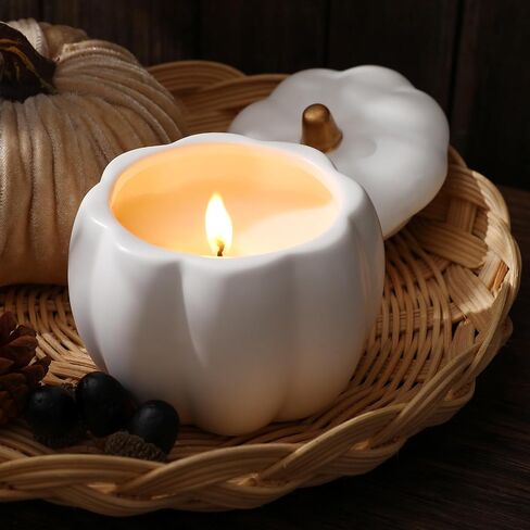 Fall Decor-Fall Candle with Ceramic Pumpkin Jar-Pumpkin Spice Candles for Home, Autumn Pumpkin Candle Decor- Halloween Thanksgiving Gift Natural Soy Wax Candles (Orange) in Saudi Arabia