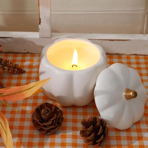Fall Decor-Fall Candle with Ceramic Pumpkin Jar-Pumpkin Spice Candles for Home, Autumn Pumpkin Candle Decor- Halloween Thanksgiving Gift Natural Soy Wax Candles (Orange) in Saudi Arabia