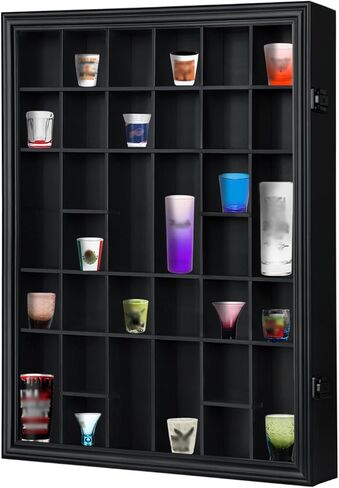 Shot Glass Display Case, 34 Shot Glass Holder Display Case for Wall, Shot Glass Rack Organizer Display Cabinet Lockable with 98% UV Protection Acrylic Door and Removable Shelf, Walnut in Kuwait