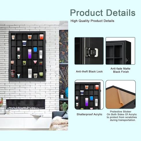 Shot Glass Display Case, 34 Shot Glass Holder Display Case for Wall, Shot Glass Rack Organizer Display Cabinet Lockable with 98% UV Protection Acrylic Door and Removable Shelf, Walnut in Kuwait