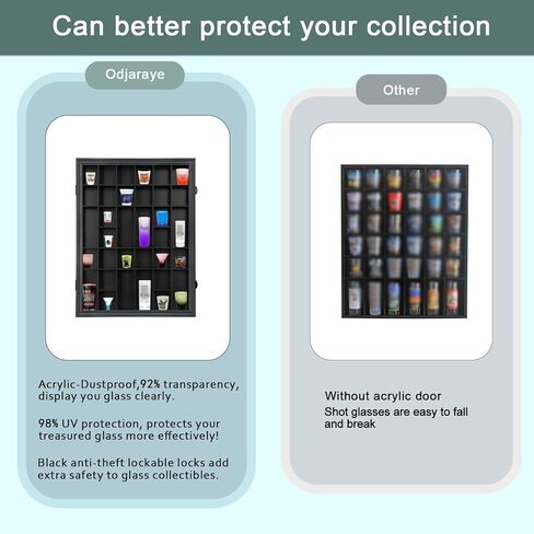 Shot Glass Display Case, 34 Shot Glass Holder Display Case for Wall, Shot Glass Rack Organizer Display Cabinet Lockable with 98% UV Protection Acrylic Door and Removable Shelf, Walnut in Kuwait