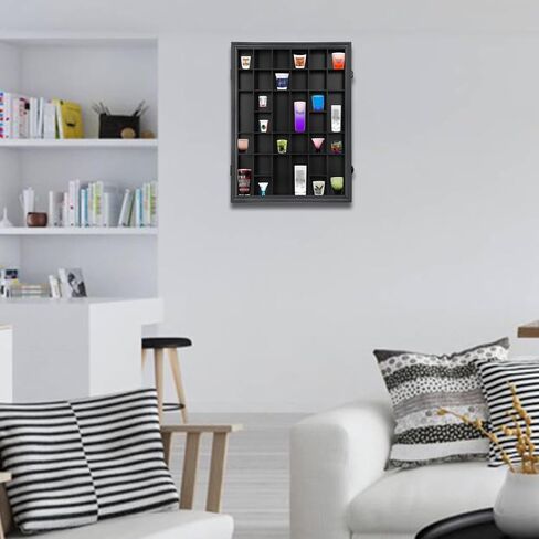 Shot Glass Display Case, 34 Shot Glass Holder Display Case for Wall, Shot Glass Rack Organizer Display Cabinet Lockable with 98% UV Protection Acrylic Door and Removable Shelf, Walnut in Kuwait