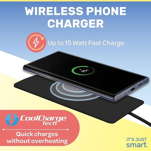 Ultra Slim Wireless Phone Charger by It’s Just Smart, Round Universal Charger for Qi Enabled Phone, iPhone 15 14, Galaxy S24 S23, Android, Samsung, and Google Pixel, Cordless, Fast Charging Phone Pad in Saudi Arabia