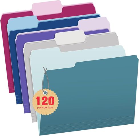 120 حزمة من مجلدات الملفات من Jyusmile - حجم الحروف لمجلدات الملفات الملونة، مجلد ملفات تبويب 1/3 قطع للمستندات، مجلد لخزانة الملفات، مجلد اللوازم المكتبية مع 10 ألوان متنوعة ذات درجتين in Kuwait