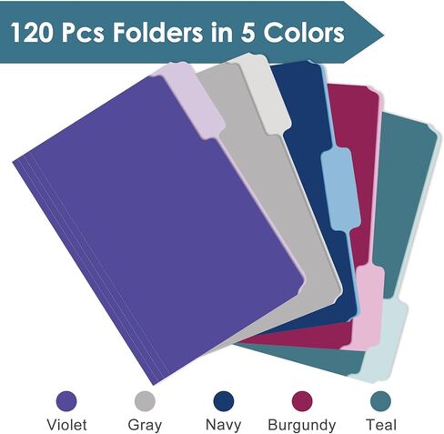 120 حزمة من مجلدات الملفات من Jyusmile - حجم الحروف لمجلدات الملفات الملونة، مجلد ملفات تبويب 1/3 قطع للمستندات، مجلد لخزانة الملفات، مجلد اللوازم المكتبية مع 10 ألوان متنوعة ذات درجتين in Kuwait