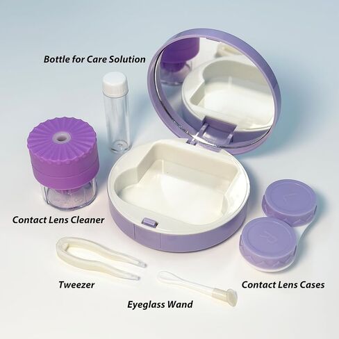 Contact Lens Case with Cleaner Washer,Contact Case with Mirror Tweezers Remover Tool Solution Bottle for Travel (Purple) in Saudi Arabia