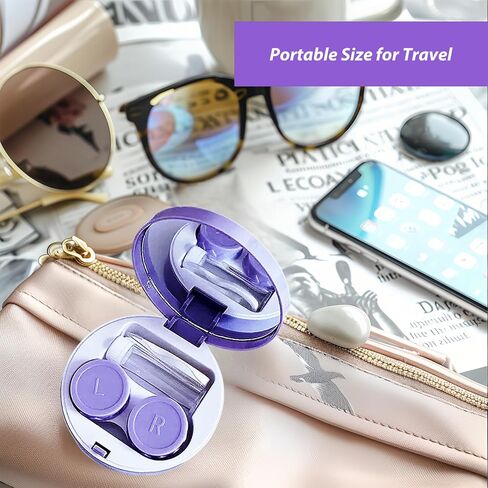 Contact Lens Case with Cleaner Washer,Contact Case with Mirror Tweezers Remover Tool Solution Bottle for Travel (Purple) in Saudi Arabia