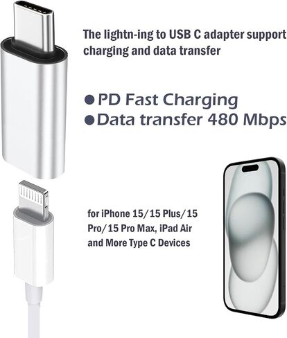 Fidioto for Lightning Female to USB C Male Adapter, for Lighting to USB C Adapter Charging for iPhone 15/15 Pro/15 Pro Max/15 Plus,iPad Air, Samsung, Support Data Transfer and Charging(2Pack) in Saudi Arabia