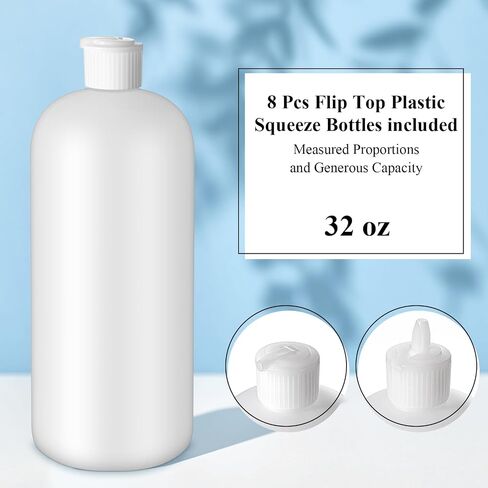 Tioncy 8 Pcs Flip Top Plastic Squeeze Bottles 32 oz Squeeze Bottle with Dispensers Caps Shampoo Bottles Plastic Bottles for Liquids Suit for Shampoo, Body Wash, Sauce and More, Natural White in Saudi Arabia