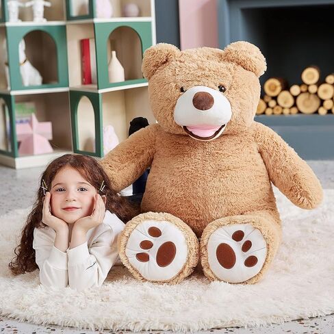 لعبة إيرثساوند العملاقة تيدي بير المحشوة على شكل حيوان، ألعاب ناعمة كبيرة الحجم مقاس 51 بوصة، قطيفة لطيفة كبيرة الحجم، هدايا للأطفال (بني، 51 بوصة) in Kuwait