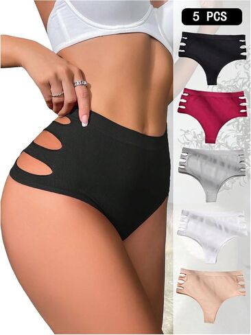 Milumia Women 5 Pieces High Rise Sexy Panties Cut Out Tummy Control Shapewear Briefs Seamless Underwear in Saudi Arabia